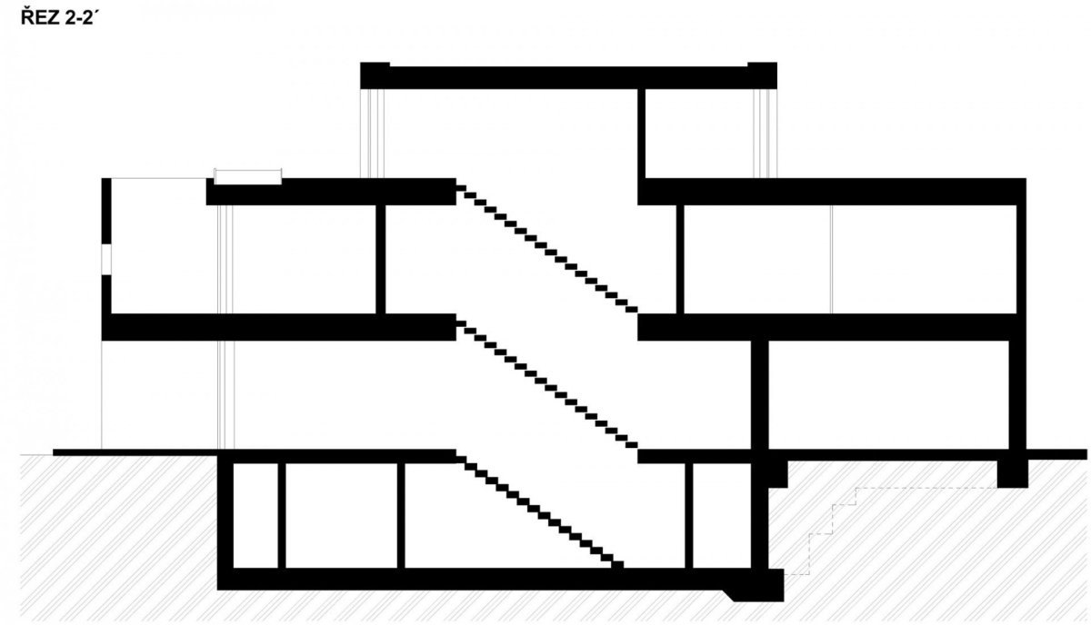 OK Plan Architects, Rodinný dům v Kunraticích - řez 22´