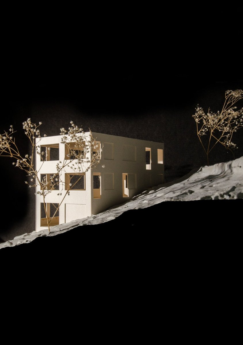 Červený dům z betonu v Lillehammeru, Sanden + Hodnekvam Architects, model