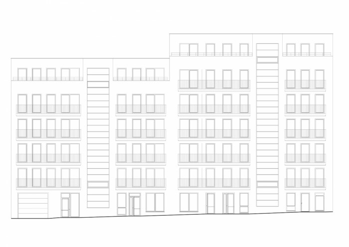 Bytový dům Spolková v Brně, Atelier RAW / Tomáš Rusín, Ivan Wahla, Lukáš Vágner, uliční pohled