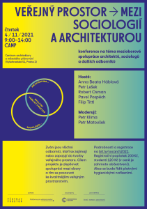 Konference „Veřejný prostor: mezi sociologií a architekturou“ se uskuteční ve čtvrtek 4. listopadu od 9 do 14 hodin v pražském Centru architektury a městského plánování.