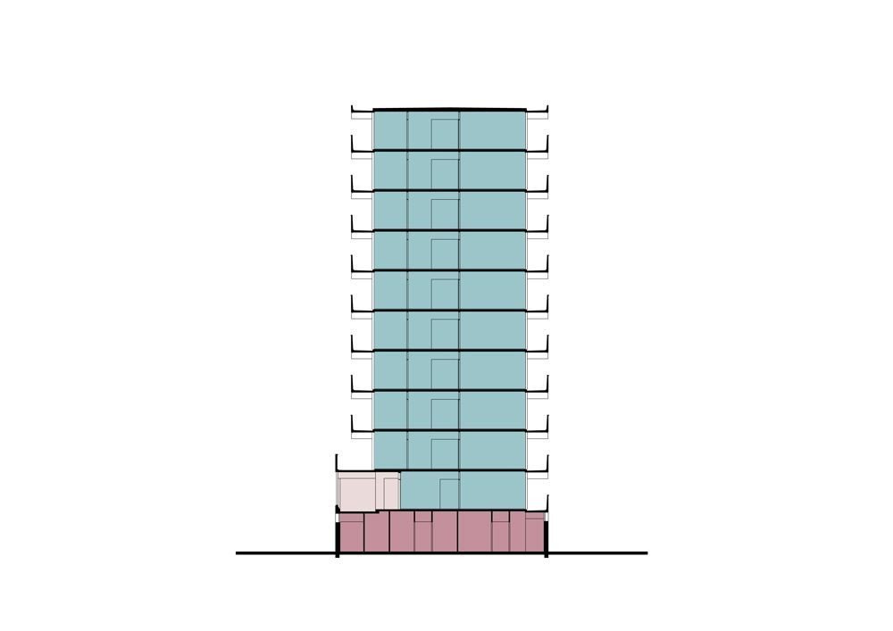 Vítěz letošní ceny Mies van der Rohe, panelákový dům deFlat v Amsterdamu od NL architects a XVW architectuur, půdorys