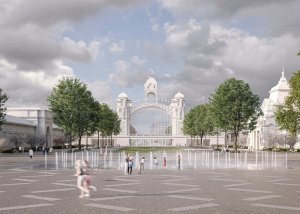Návrh předprostoru před Průmyslovým palácem na holešovickém výstavišti od studia Perspektiv.