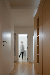 Rekonstrukce bytu v Praze-Bubenči, Papundekl architekti: Předsíň s úložnými prostory v dřevěném jádře