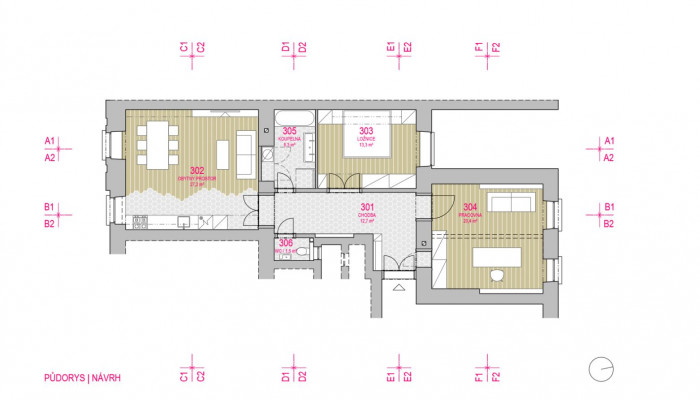 Rekonstrukce bytu v Brně, navržený půdorys, Archanti