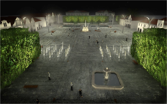 Revitalizace náměstí ve Stříbře, noční vizualizace, M&P Architekti