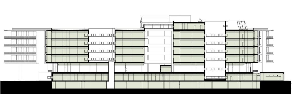 Tengbom, psychiatrická klinika v Uppsale, řez, výkres