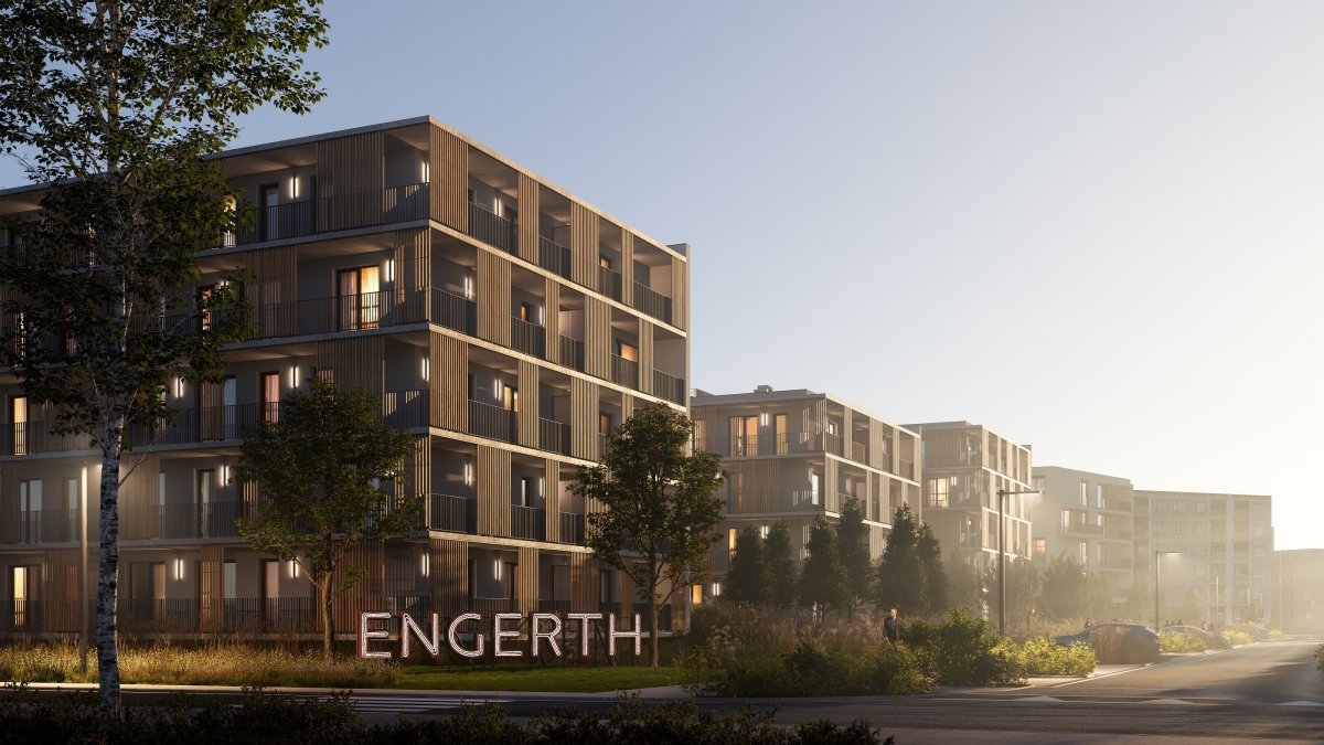 Rezidence Engerth budovaná v Kladně-Ostrovci podle návrhů kanceláří Expert Architects a Ateliér Smitka. Developerem je EBM Group.