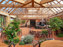 Oranžerie je dispozičně i konstrukčně rozdělena na dvě části. První z nich tvoří samotná oranžerie se zastřešeným krovem, která slouží jako hlavní společenský prostor. Druhá část se nachází za příčnou nosnou stěnou, jež odděluje starší a novější část objektu, a zahrnuje salonek, zázemí baru a hygienické prostory.