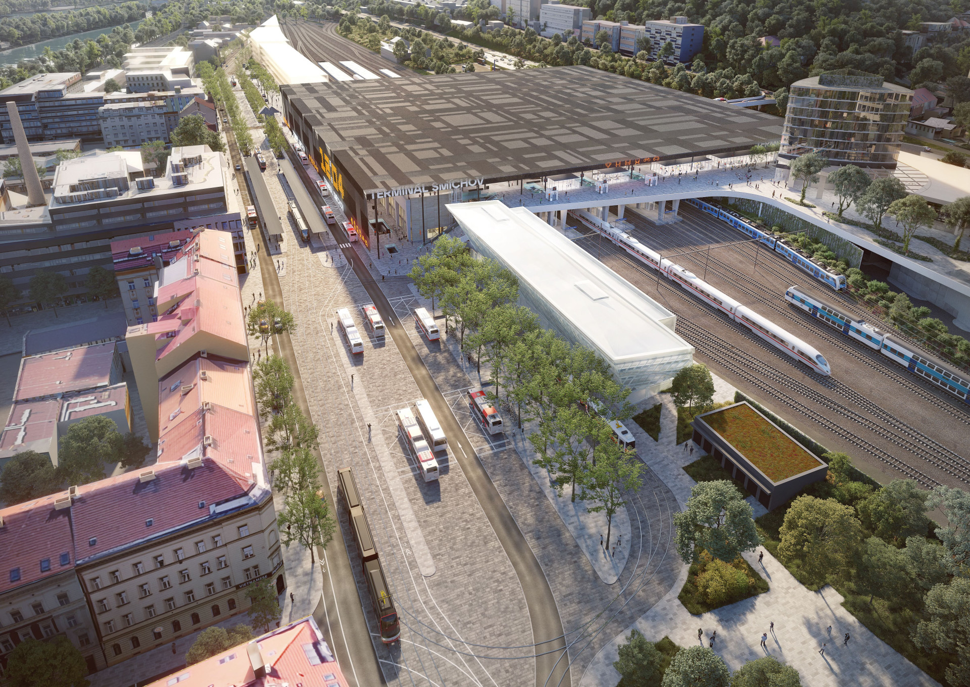 Kapacita Smíchovského nádraží se zvětší, vlaky směrem na Beroun budou jezdit častěji. K vlakovému nádraží se přesune i nádraží autobusové. Investice: 8 miliard z rozpočtu Prahy, 5 miliard Správa železnic.