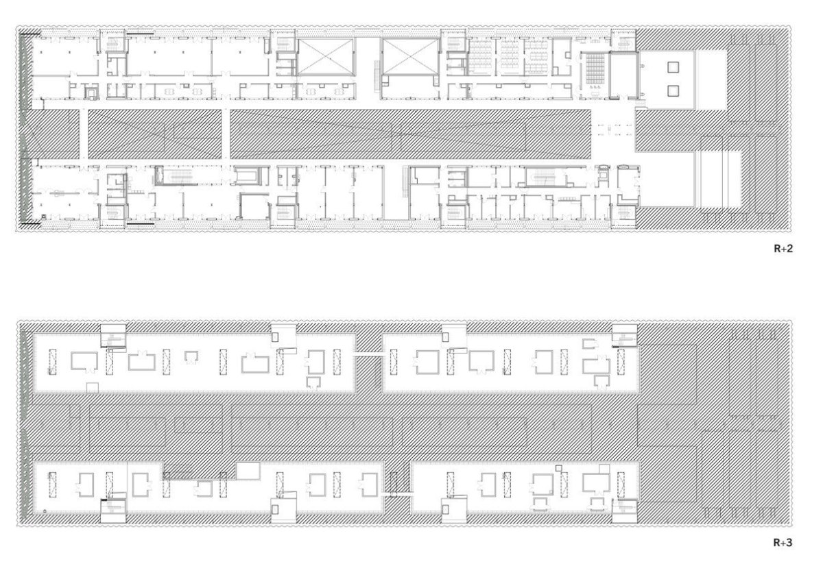 Nantes Saint - Nazaire higher school of fine arts, půdorys 3+4NP, Franklin Azzi Architecture