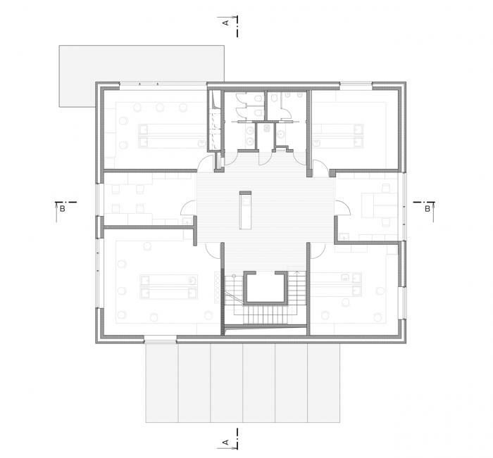 atelier-r, Přístavba laboratoří a počítačového centra CzechGlobe, půdorys 2. NP – foto