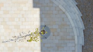 V nejníže položené části byl zachován původní travnatý parter se stávajícími vzrostlými stromy. (Mezi školami, MED ARKITEKT)