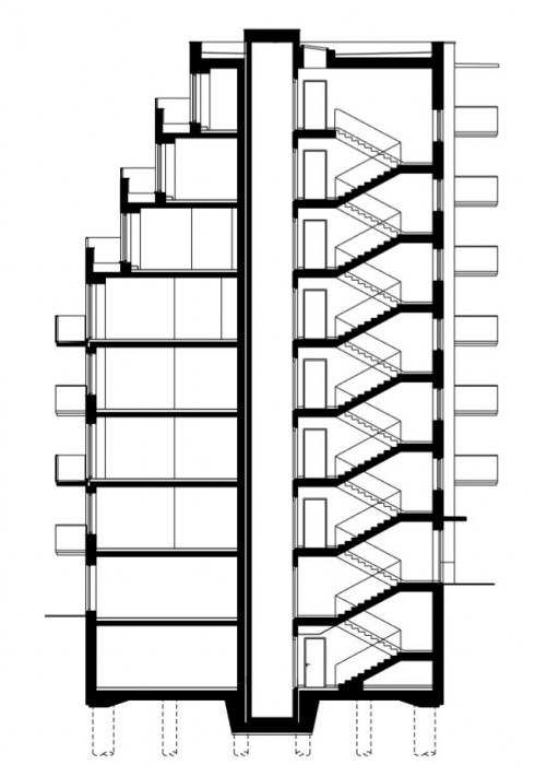 Bytový dům Domino,řez,  Atelier RAW