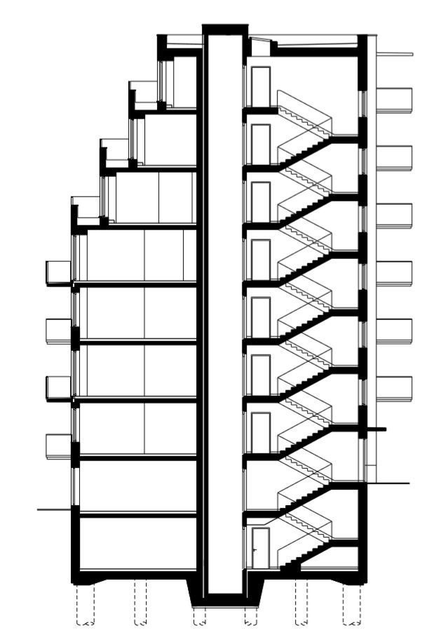 Bytový dům Domino,řez,  Atelier RAW