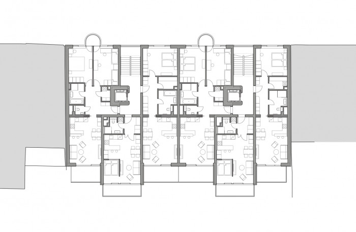 Bytový dům Šumavská v Brně, Atelier RAW / Tomáš Rusín, Ivan Wahla, Lukáš Vágner, půdorys typického podlaží