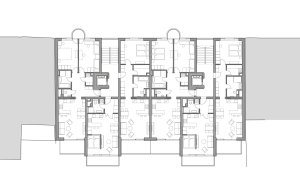 Bytový dům Šumavská v Brně, Atelier RAW / Tomáš Rusín, Ivan Wahla, Lukáš Vágner, půdorys typického podlaží