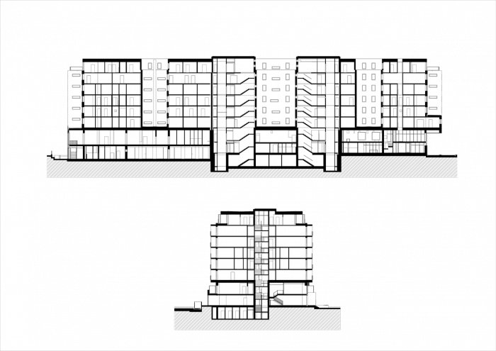 Compass Architekti, Polyfunkčný objekt Miletičova 5, řez, nový stav – foto