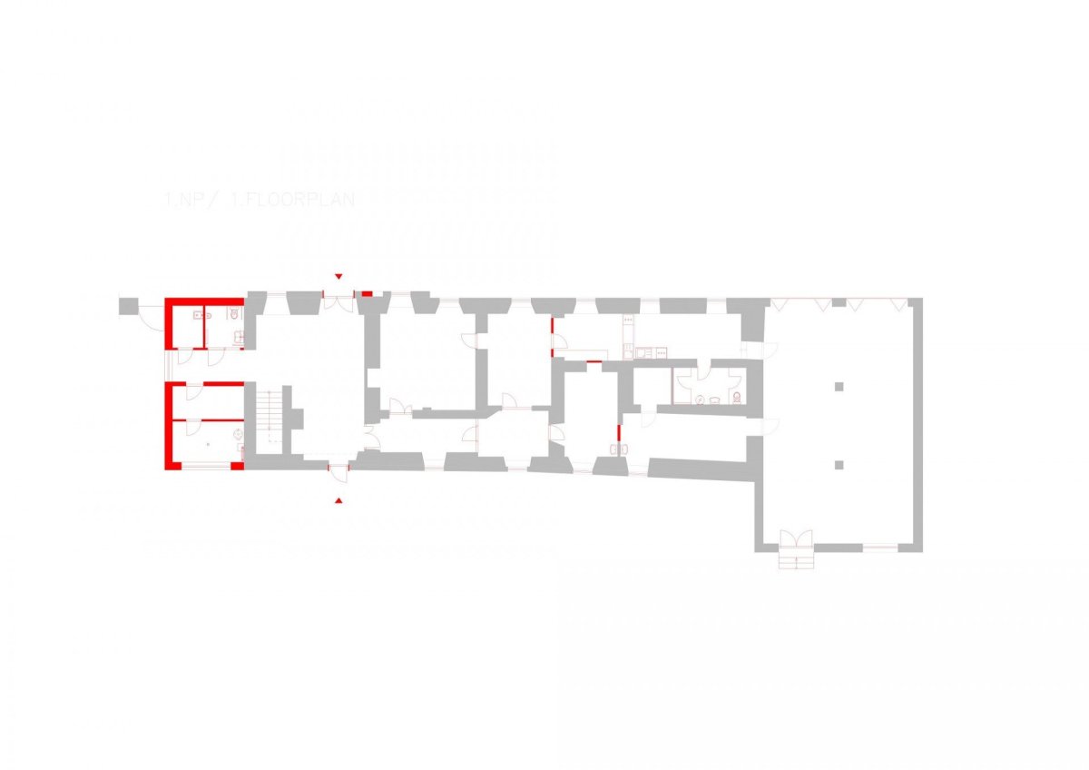 Obecní úřad Hluchov, půdorys 1 NP, Jiří Markevič / Public atelier, Jaroslav Sedlák / Fuuze