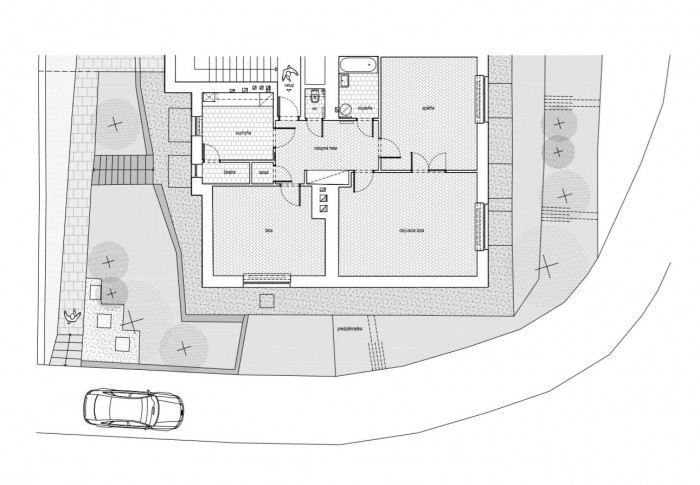 Rekonstrukce přízemního bytu, půdorys původního stavu, What architects