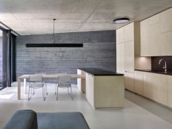 Kuchyň s vestavěným nábytkem z březové dýhy (Vila Troja, Stempel & Tesar architekti)