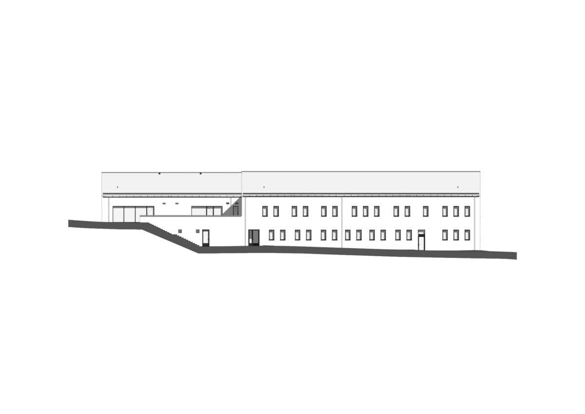 Západní pohled (Dětská léčebna se speleoterapií v Ostrově u Macochy; Adam Rujbr Architects)