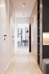 Interiéry jsou zařízené ve světlých barvách v kombinaci se dřevem