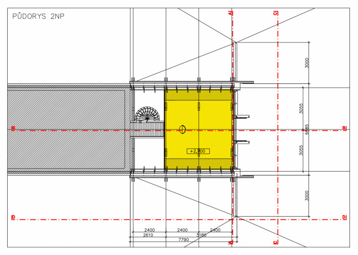 Přístavba v Jižních Čechách, Huť architektury Martin Rajniš, půdorys 2NP