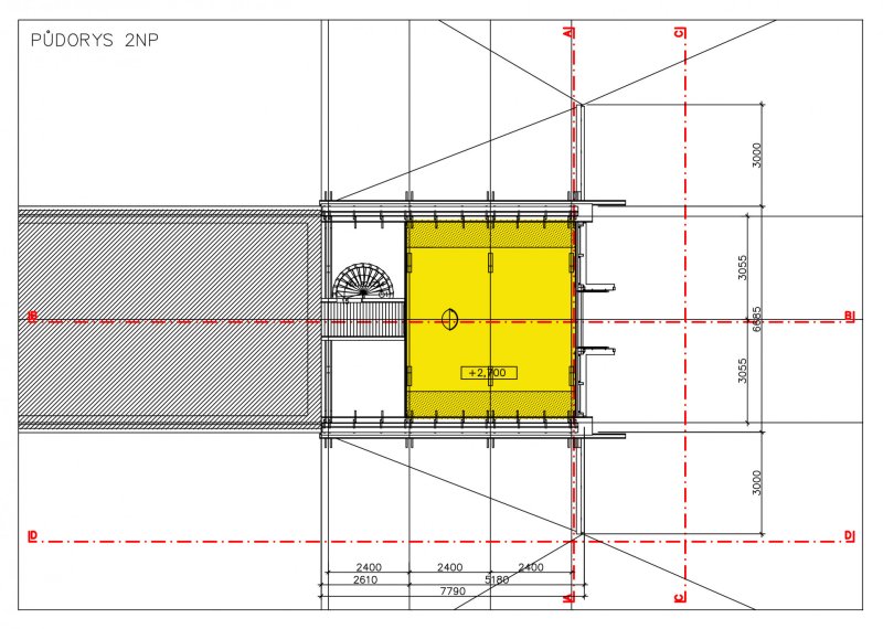 Přístavba v Jižních Čechách, Huť architektury Martin Rajniš, půdorys 2NP