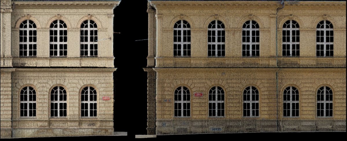Výsledné vyčištěné mračno bodů (čelní pohledy na jednotlivé fasády)