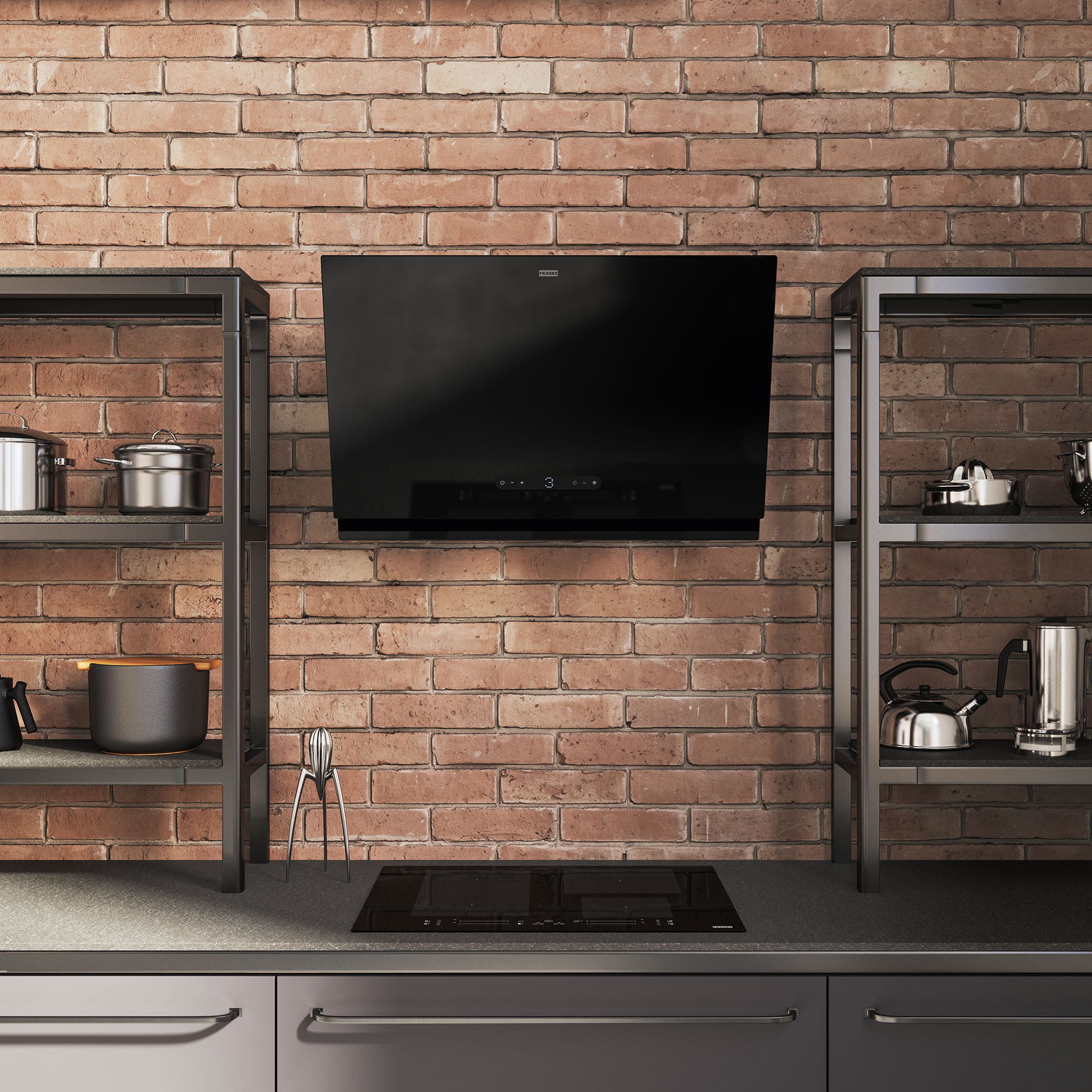 Maris Pro K-LINK - šikmý komínový odsavač par, montáž na stěnu, černé sklo, technologie K-LINK (propojení odsavače a varné desky)