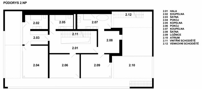 OK Plan Architects, Rodinný dům v Kunraticích - půdorys 2.N.P.