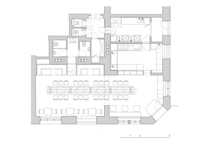 Restaurace Avocado Gang, půdorys, Mimosa architekti