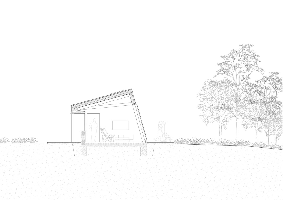 Řez (Dům se šikmou fasádou; Papundekl architekti)