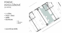 Návrh studentského bydlení v Holešovicích, půdorys, Eliška Ptáčková.