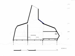 Archaeus, horská bouda a(l)titude, průřez, výkres