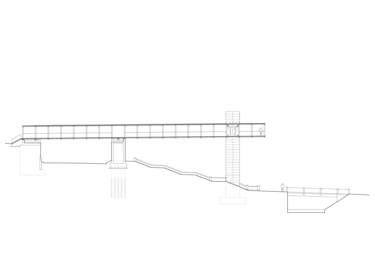 Lávka v Litomyšli od EHL & KOUMAR ARCHITEKTI: Podélný řez