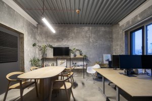 Interiér vlastního ateliéru, LINEAR: Ateliér se nachází v rekonstruované tovární budově Mlýnica