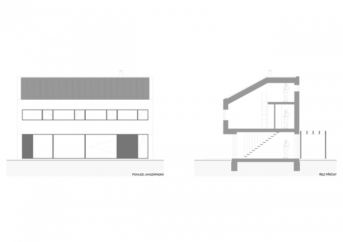 Atelier 38, Dům „jednička“, pohled a řez – foto