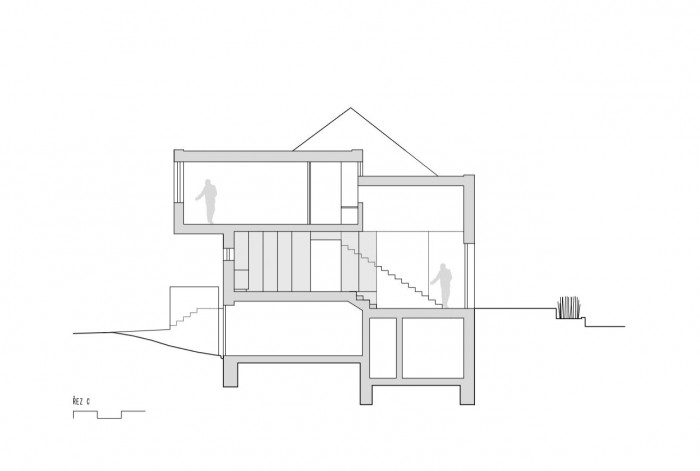 Rodinný dům Praha - Čimice, řez, Machar & Teichman