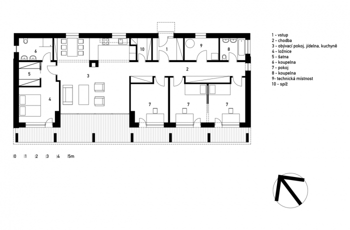 Vladimír Balda architekt, Přízemní dům se slunolamem, půdorys 1. NP – foto
