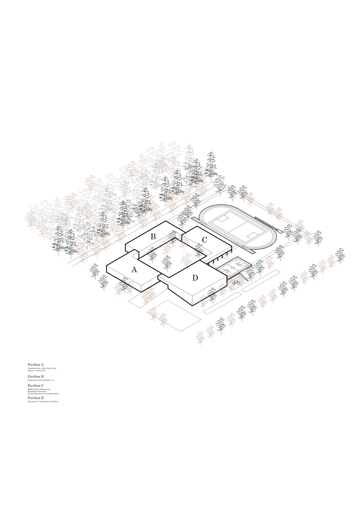 Axonometrie (Nová škola LOŠBATES; SOA architekti)