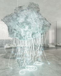 Umělecký ředitel společnosti Lasvit Maxim Velčovský představuje čtyřmetrovou skleněnou uměleckou plastiku