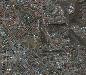 Výřez z ortofotomapy odpovídající rozsahu mapového listu Praha 6-3
