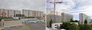 Proměna před a po rekonstrukci panelových domů Grand Parc Bordeaux, foto před a po rekonstrukci, Lacaton & Vassal architectes, Frédéric Druot Architecture, Christophe Hutin Architecture
