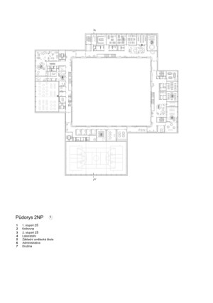 Půdorys 2NP (Nová škola LOŠBATES; SOA architekti)