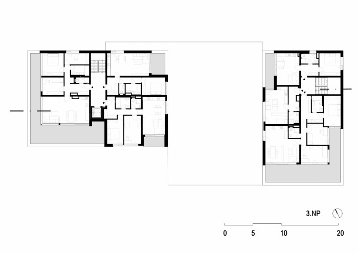 Bytový dům Klánovické Atrium, VYŠEHRAD atelier / Pavel Marek, Zdeněk Rychtařík, Martin Šafránek, Jiří Smolík, Vojtěch Lstibůrek, půdorys 3NP