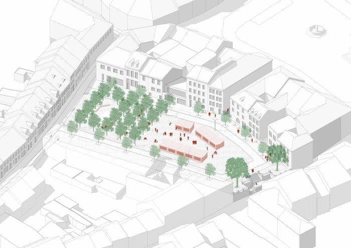 Vítězný návrh studia m2au na rekonstrukci Škroupova náměstí v České Lípě, léto