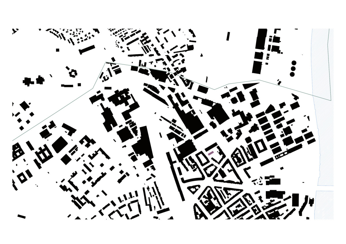 Urbanistický zákres, čtvrť St. Johann v Basileji (Komunitní bydlení v bývalé industriální zóně; Clauss Kahl Merz Atelier)