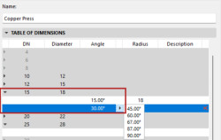 Pro různé rozměry odboček lze nastavit úhel napojení. 