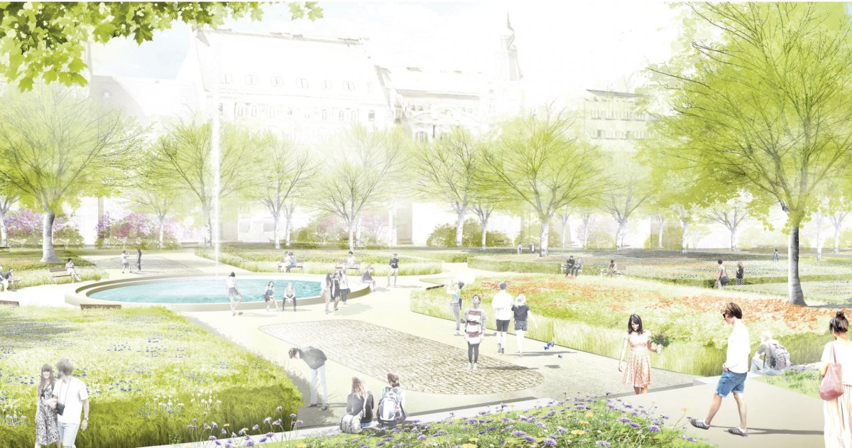 Vítězný návrh rekonstrukce Karlova náměstí v Praze, němečtí krajináři Rehwaldt Landschaftsarchitekten + české studio BY Architects + dopravní kancelář PD Filip.